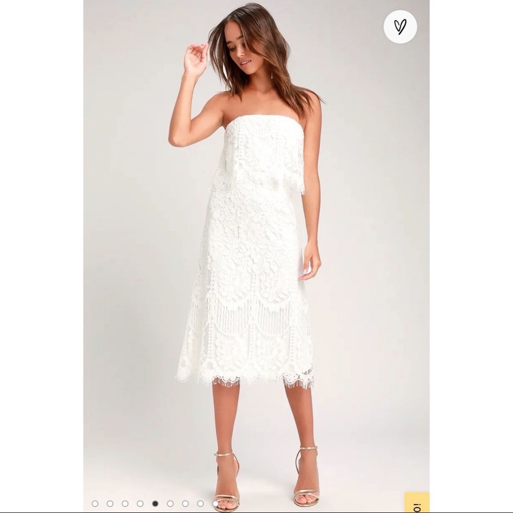 Delia White Lace Strapless Midi Dress